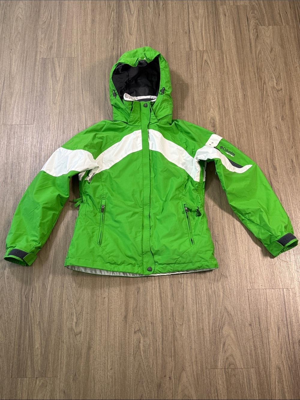 Columbia Bright Green and White Hooded Ski Jacket